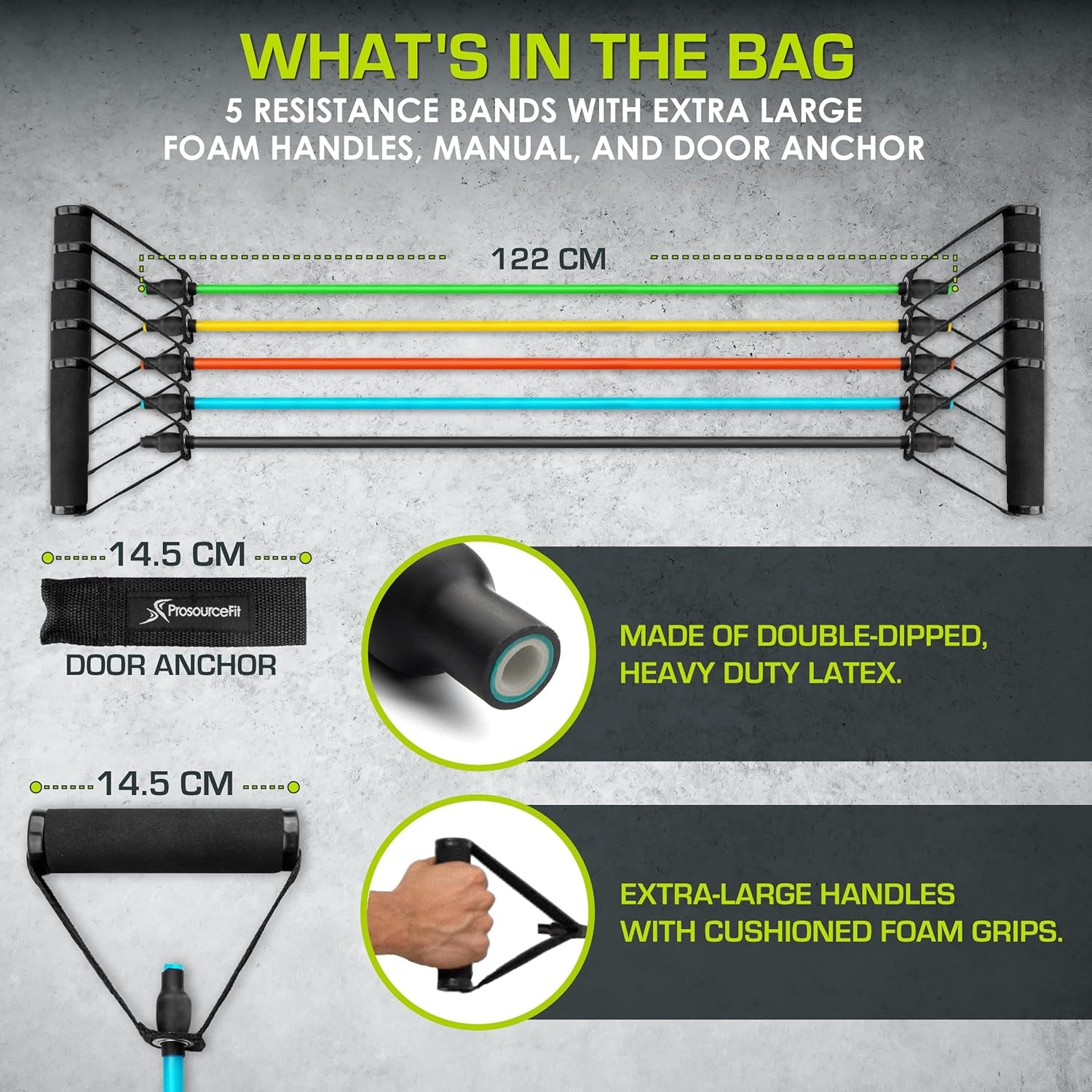 Single Stackable Resistance Bands with Door Anchor and Exercise Guide, 16-20 LB, Heavy Duty Fitness Tube for Full-Body Exercises and Home Workouts, Black